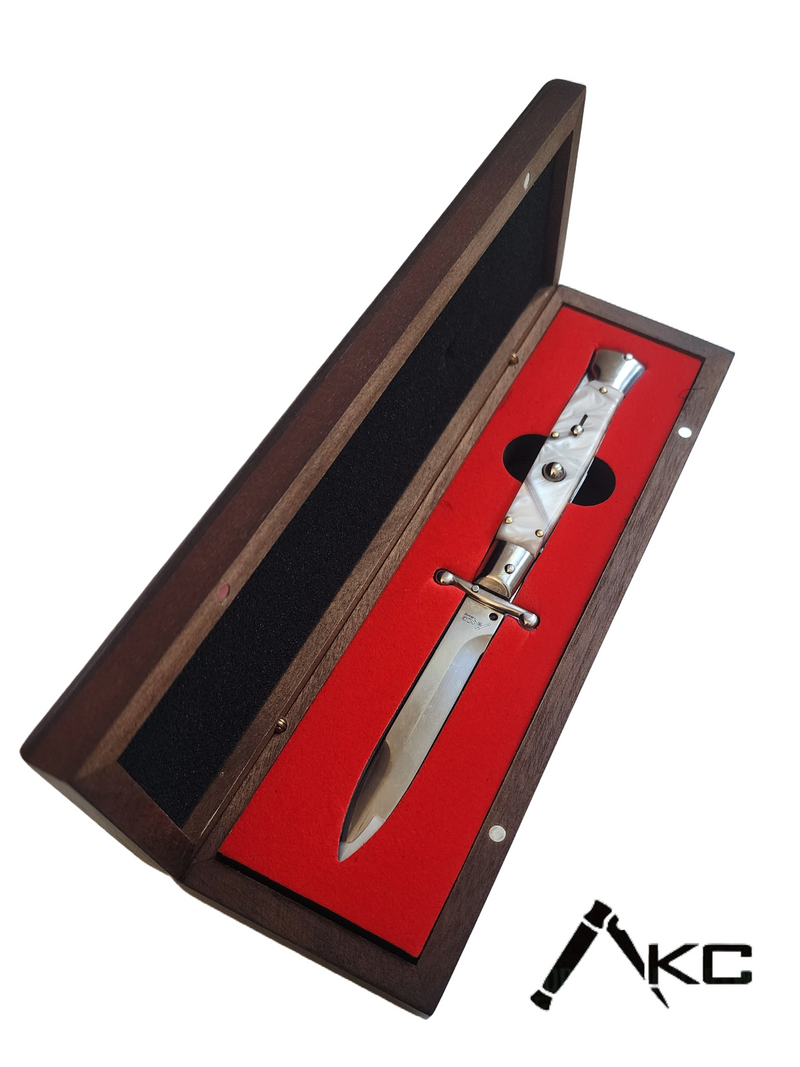 AKC Swinguard 9" Automatic Italian Stiletto Pearl (4" Polish Bayonet)