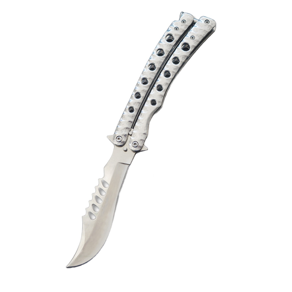 THIRD BUTTERFLY KNIFE RAINBOW BLUE PATTERN BLADE 11CM - Wicked Store