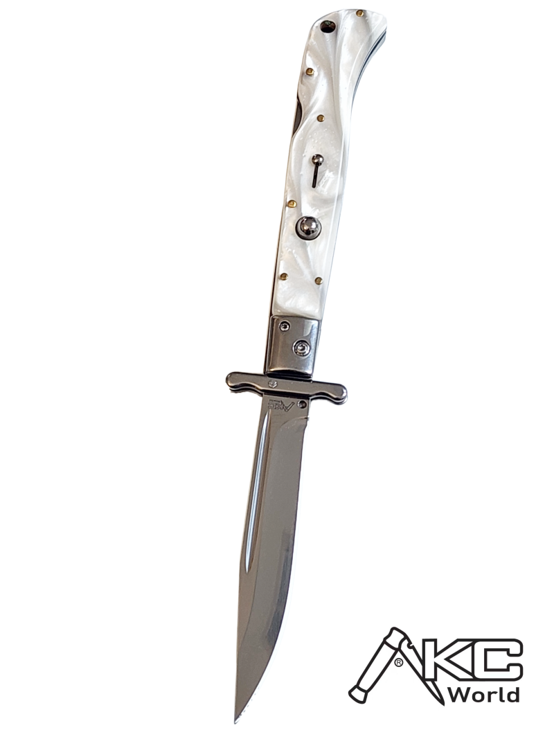 AKC 11" Italian Roma Swinguard Automatic Knife - White Pearlex (4.62" Polished)