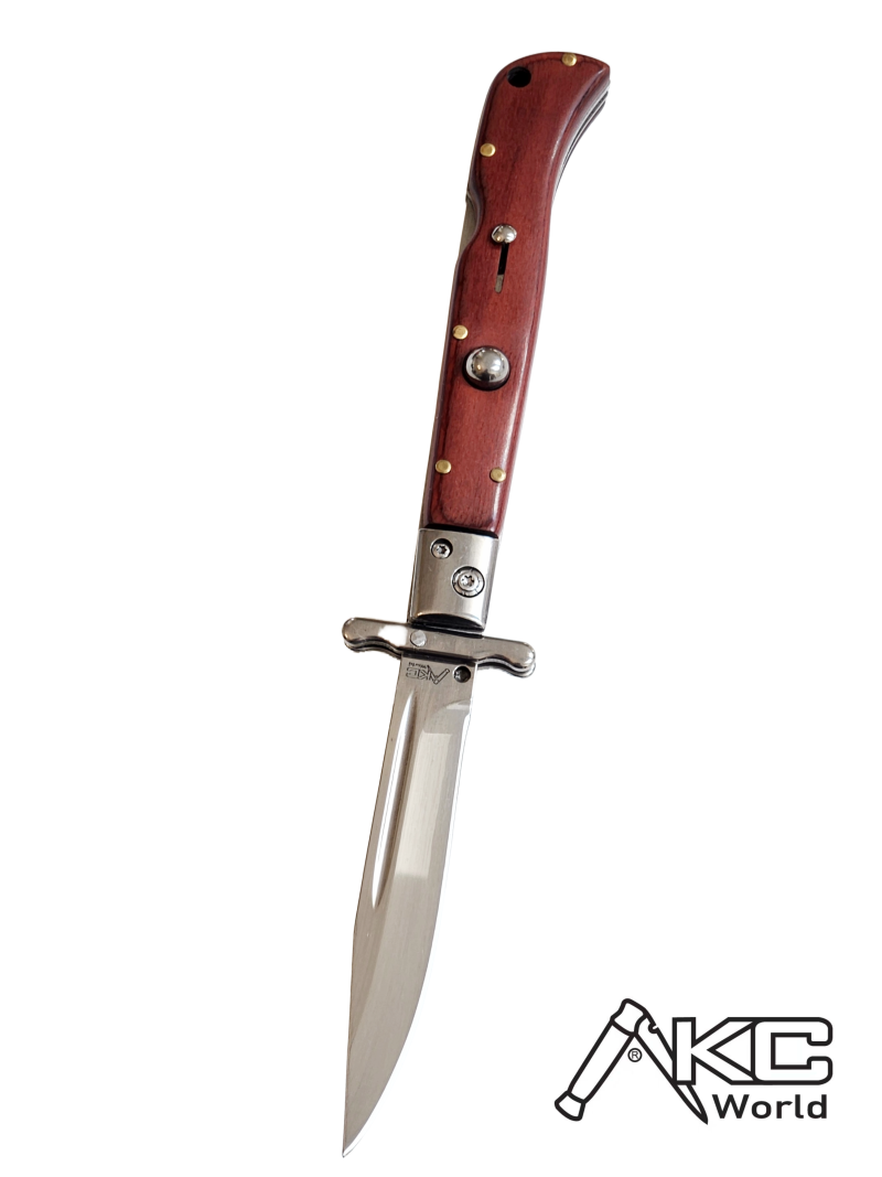 AKC 9" Italian Roma Swinguard Automatic Knife - Red Pakka Wood (3.75" Polished)