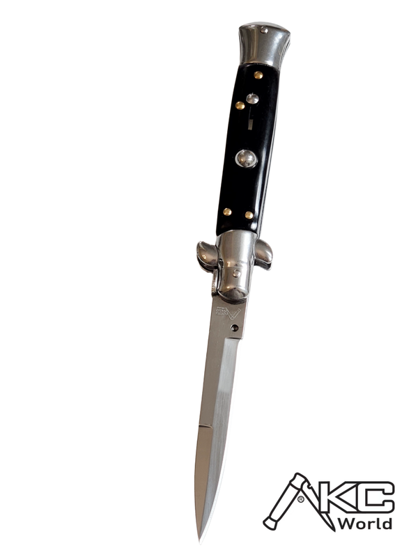 AKC 9" Italian Stiletto Black Automatic Knife - (3.75" Bayonet)