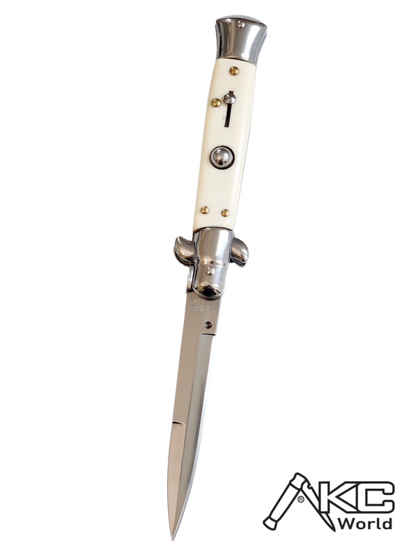 AKC 9" Italian Stiletto White Ivory Automatic Knife - (3.75" Bayonet)