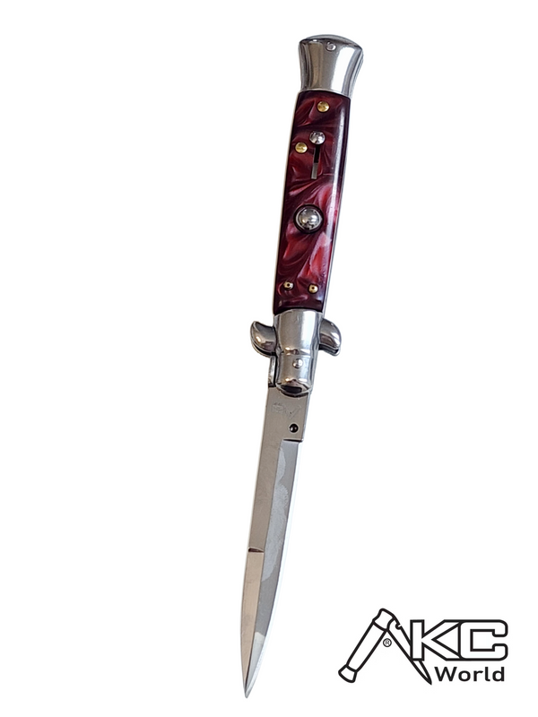 AKC 9" Italian Stiletto Maroon Pearl Automatic Knife - (3.75" Bayonet)