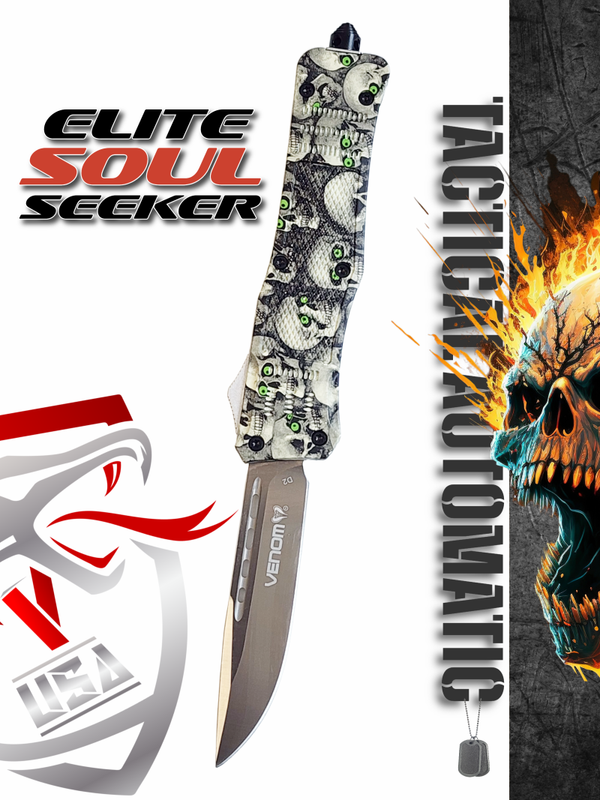 Venom 4TR ELITE Automatic OTF Knife - SOUL SEEKER (Satin Drop Point 3.4")