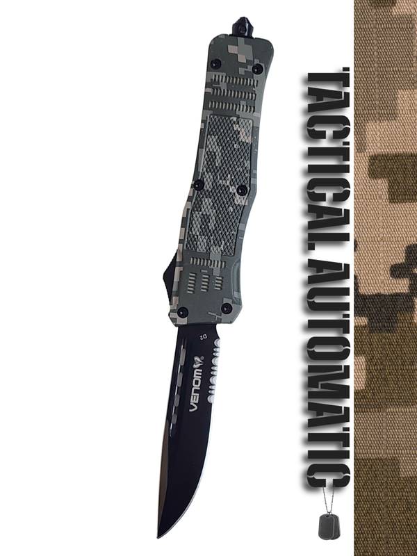 Venom 4TR ELITE Tactical OTF Knife - ACU Camo (Black Drop Point Par Ser3.4")