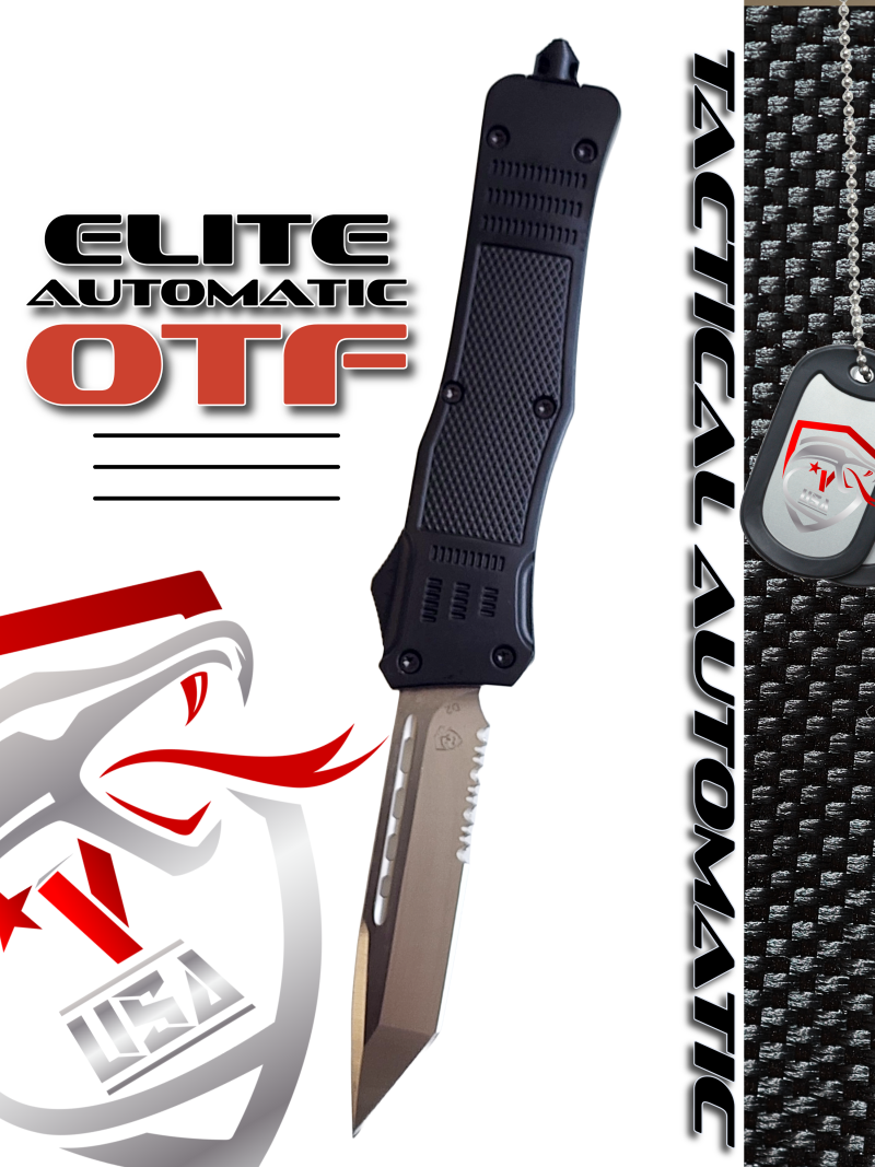 Venom 4TR ELITE Tactical OTF Knife - Black (Satin Tanto Par Ser 3.4")