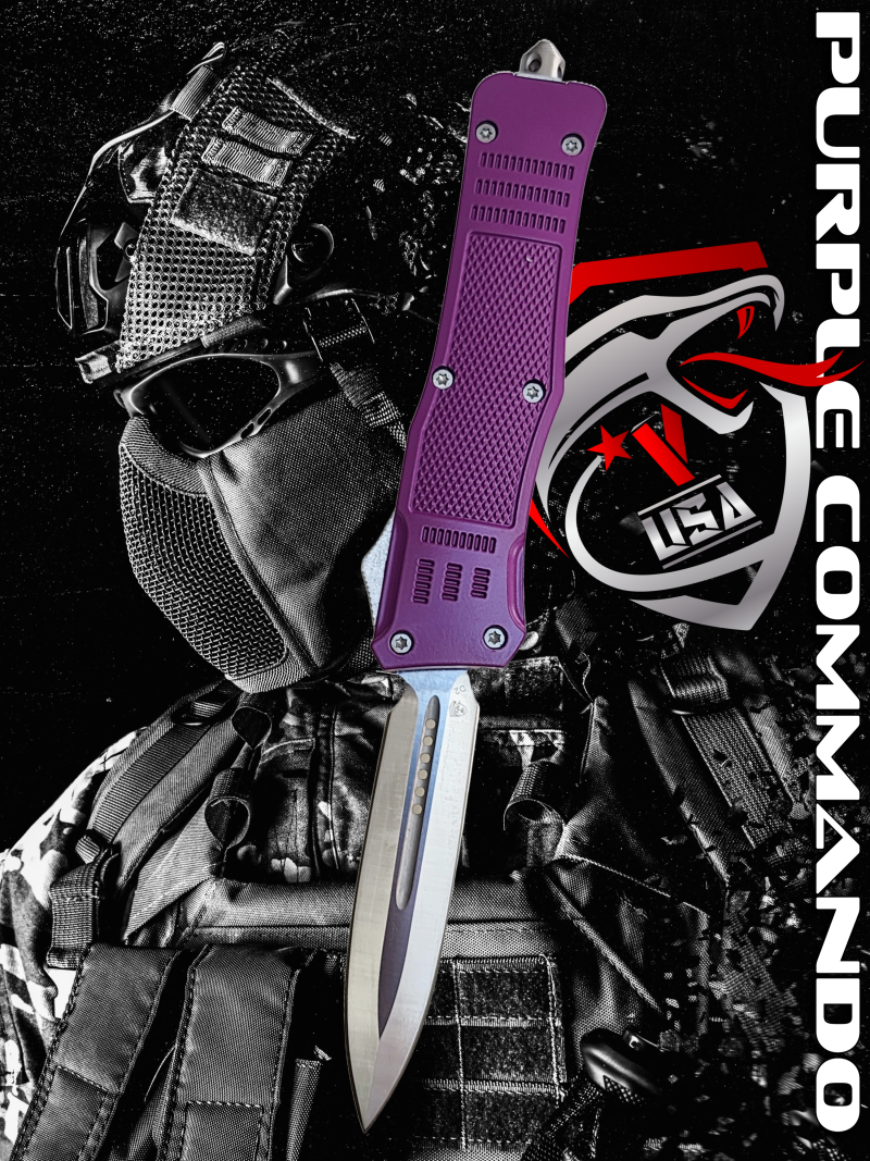 Venom 4TR ELITE Tactical OTF Knife - Purple (Satin Double Edge 3.4")