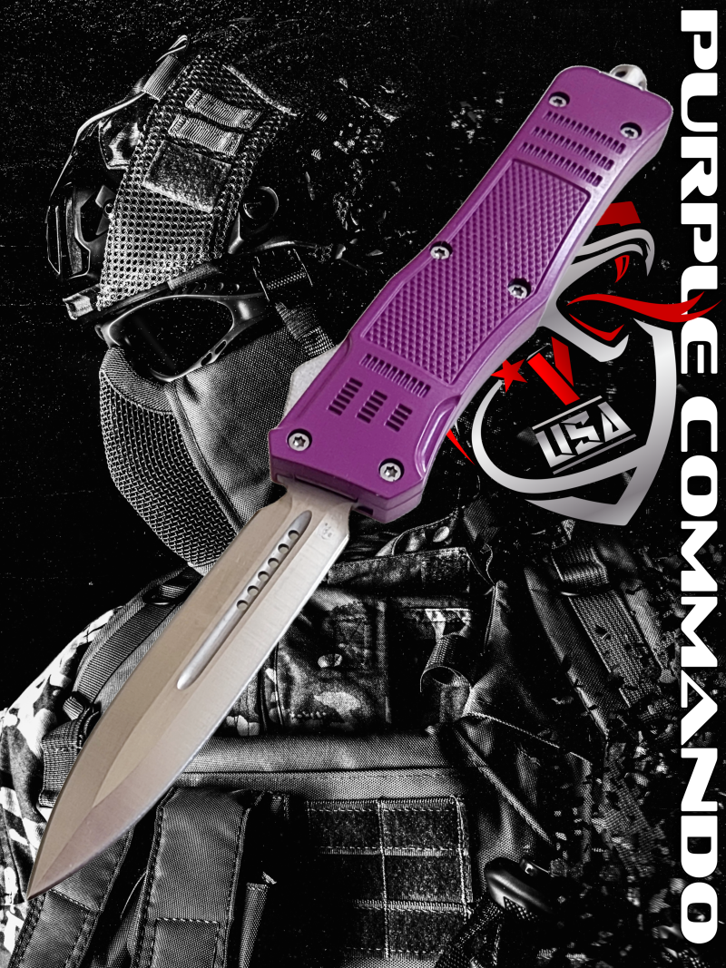 Venom 4TR ELITE Tactical OTF Knife - Purple (Satin Double Edge 3.4")