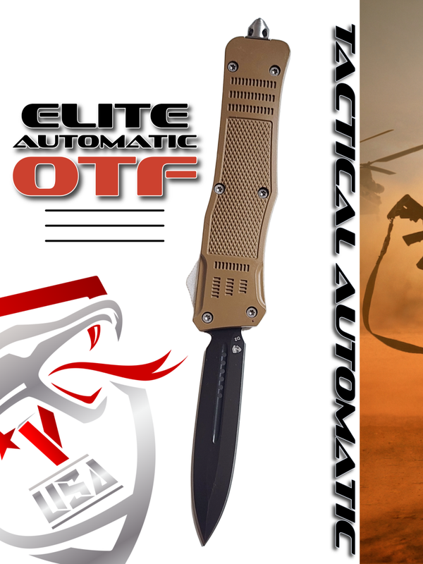 Venom 4TR ELITE Tactical OTF Knife - Tan (Black Double Edge 3.4")