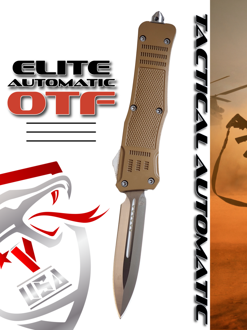 Venom 4TR ELITE Tactical OTF Knife - Tan (Satin Double Edge 3.4")