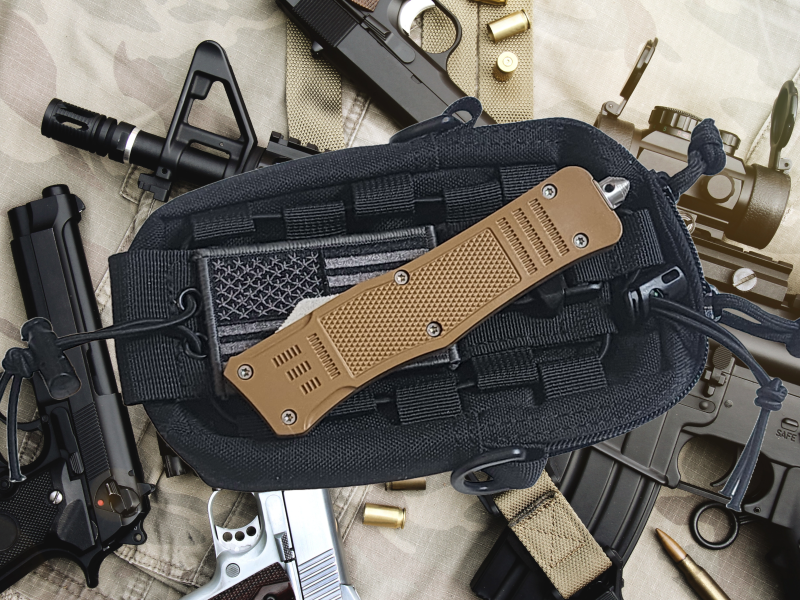 Venom 4TR ELITE Tactical OTF Knife - Tan (Satin Double Edge 3.4")