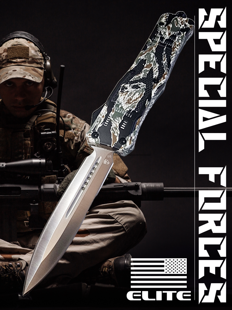 Venom 4TR ELITE Tactical OTF Knife - Tiger Camo (Satin Double Edge 3.4")